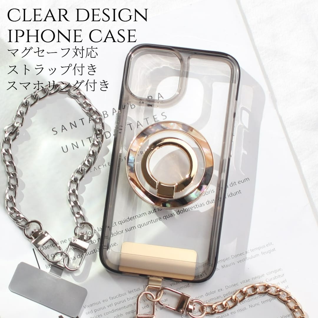 【サイズ／寸法 】 〜スマホリング〜直径 5.6cm厚さ 0.5cm重さ 43g 〜チェーンストラップ〜全長 30cm（ナスカン含む）幅 0.7cm重さ 30g 【素材／材質】 〜iphoneケース〜